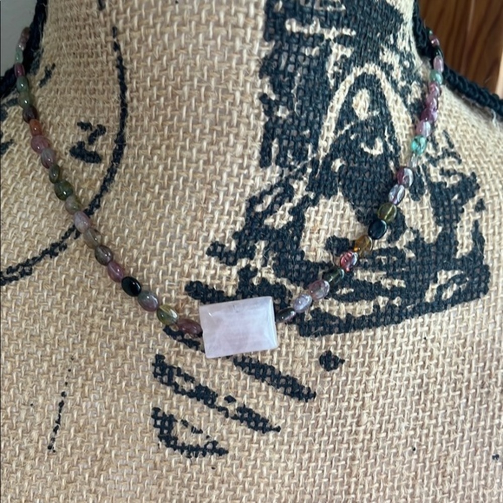 Mixed Tourmaline Beaded and rose quartz necklace